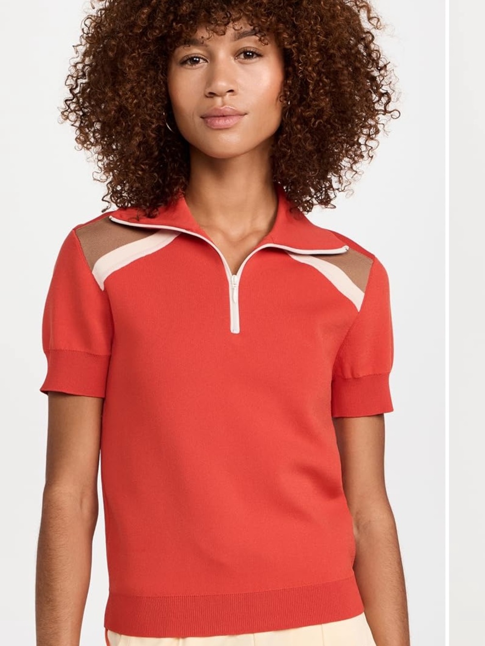 Wales Bonner Coral Zip Polo with Cream Shoulder Accents